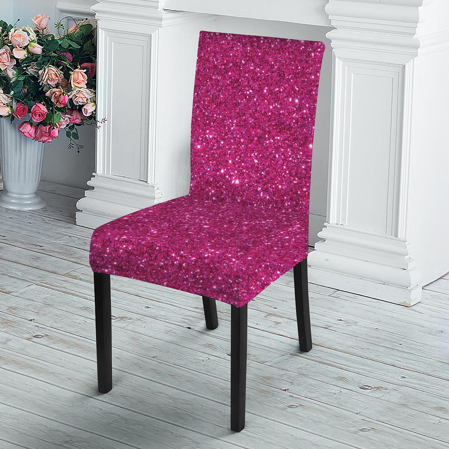 Magenta Pink Glitter Artwork Print Dining Chair Slipcover
