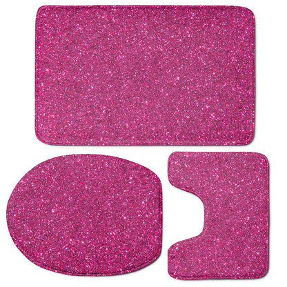 Magenta Pink Glitter Artwork Print (NOT Real Glitter) 3 Piece Bath Mat Set