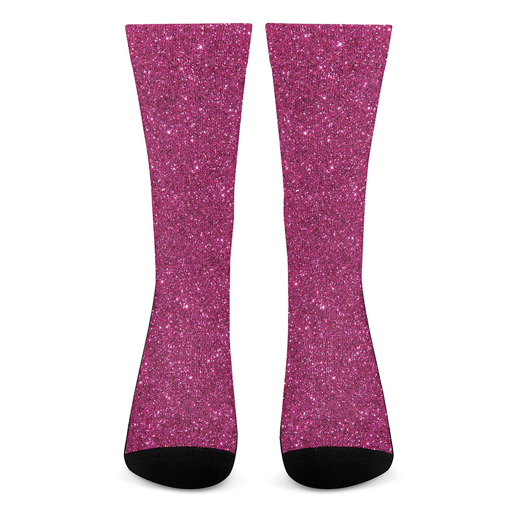 Magenta Pink Glitter Artwork Print (NOT Real Glitter) Crew Socks