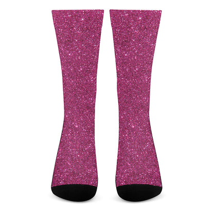 Magenta Pink Glitter Artwork Print (NOT Real Glitter) Crew Socks