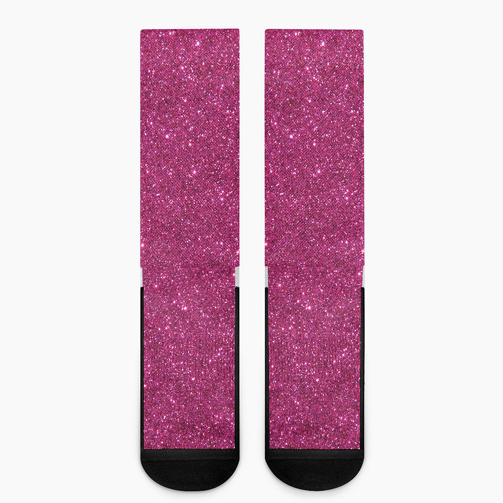Magenta Pink Glitter Artwork Print (NOT Real Glitter) Crew Socks