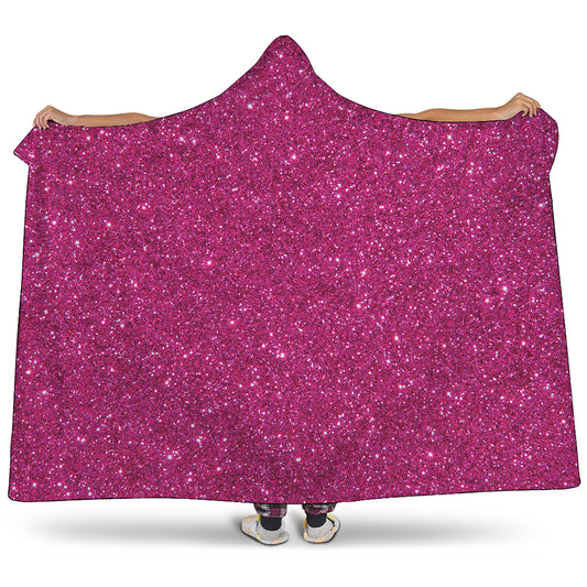 Magenta Pink Glitter Artwork Print (NOT Real Glitter) Hooded Blanket