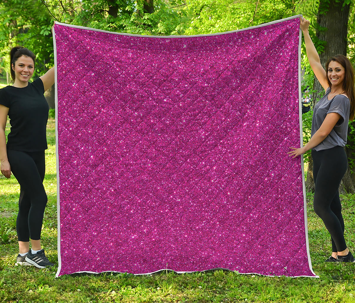 Magenta Pink Glitter Artwork Print (NOT Real Glitter) Quilt