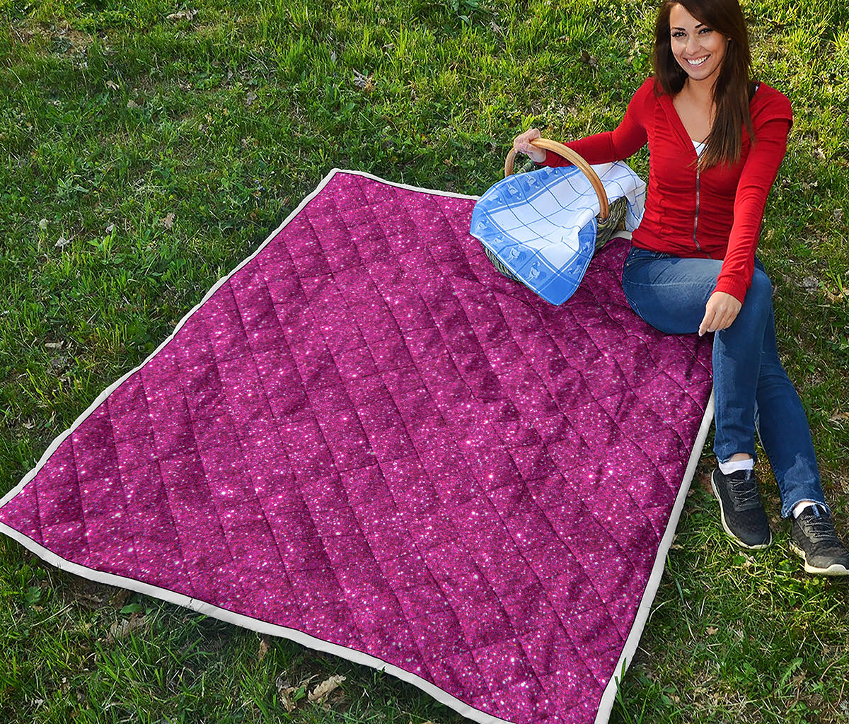Magenta Pink Glitter Artwork Print (NOT Real Glitter) Quilt
