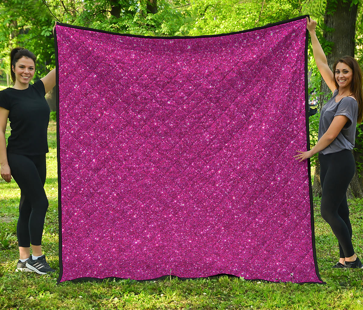 Magenta Pink Glitter Artwork Print (NOT Real Glitter) Quilt