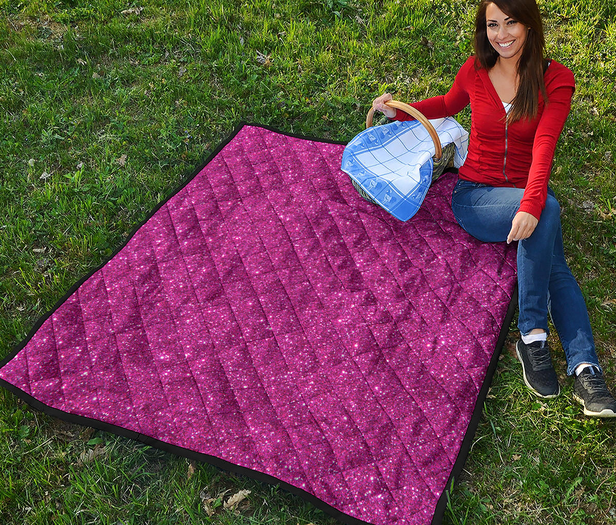 Magenta Pink Glitter Artwork Print (NOT Real Glitter) Quilt