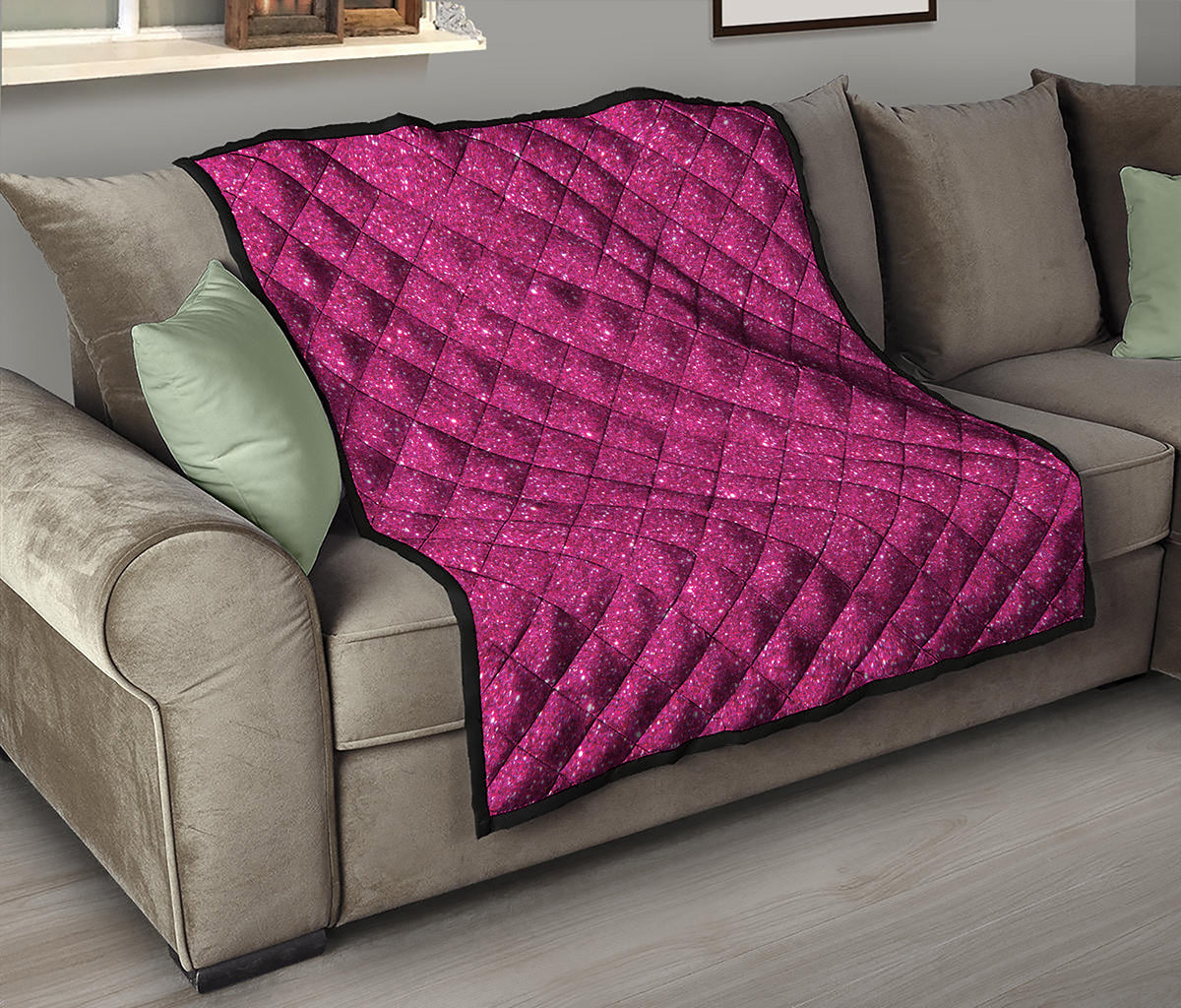 Magenta Pink Glitter Artwork Print (NOT Real Glitter) Quilt