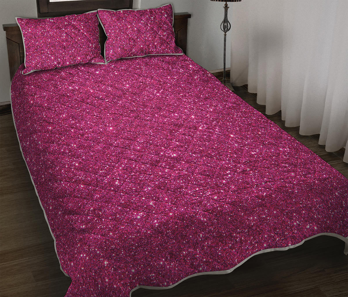Magenta Pink Glitter Artwork Print (NOT Real Glitter) Quilt Bed Set