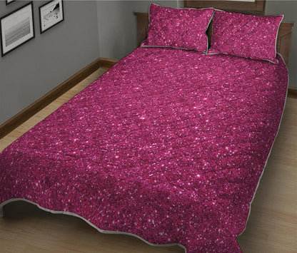 Magenta Pink Glitter Artwork Print (NOT Real Glitter) Quilt Bed Set