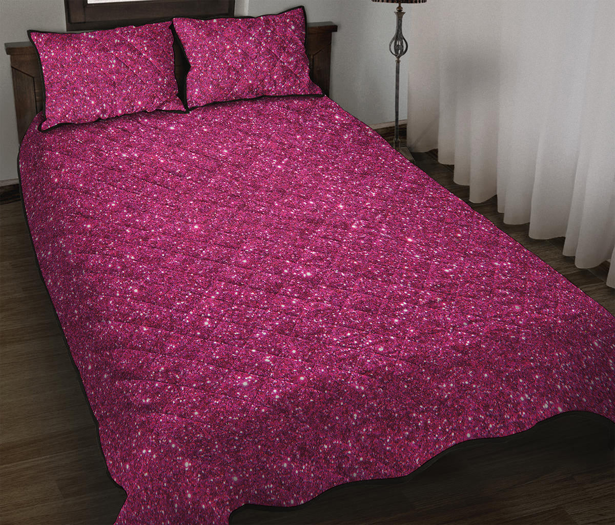 Magenta Pink Glitter Artwork Print (NOT Real Glitter) Quilt Bed Set