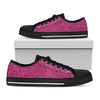 Magenta Pink Glitter Texture Print Black Low Top Shoes