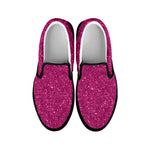 Magenta Pink Glitter Texture Print Black Slip On Shoes