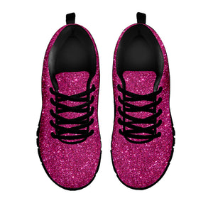 Magenta Pink Glitter Texture Print Black Sneakers