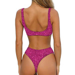 Magenta Pink Glitter Texture Print Front Bow Tie Bikini