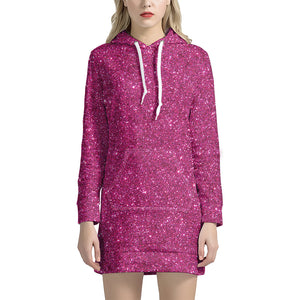 Magenta Pink Glitter Texture Print Hoodie Dress