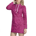 Magenta Pink Glitter Texture Print Hoodie Dress