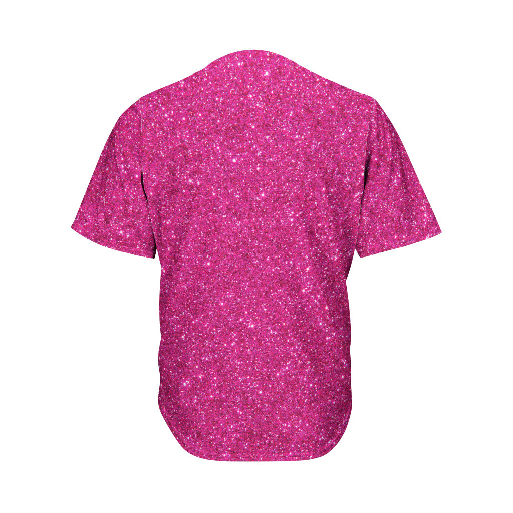 Magenta Pink Glitter Texture Print Men's Baseball Jersey