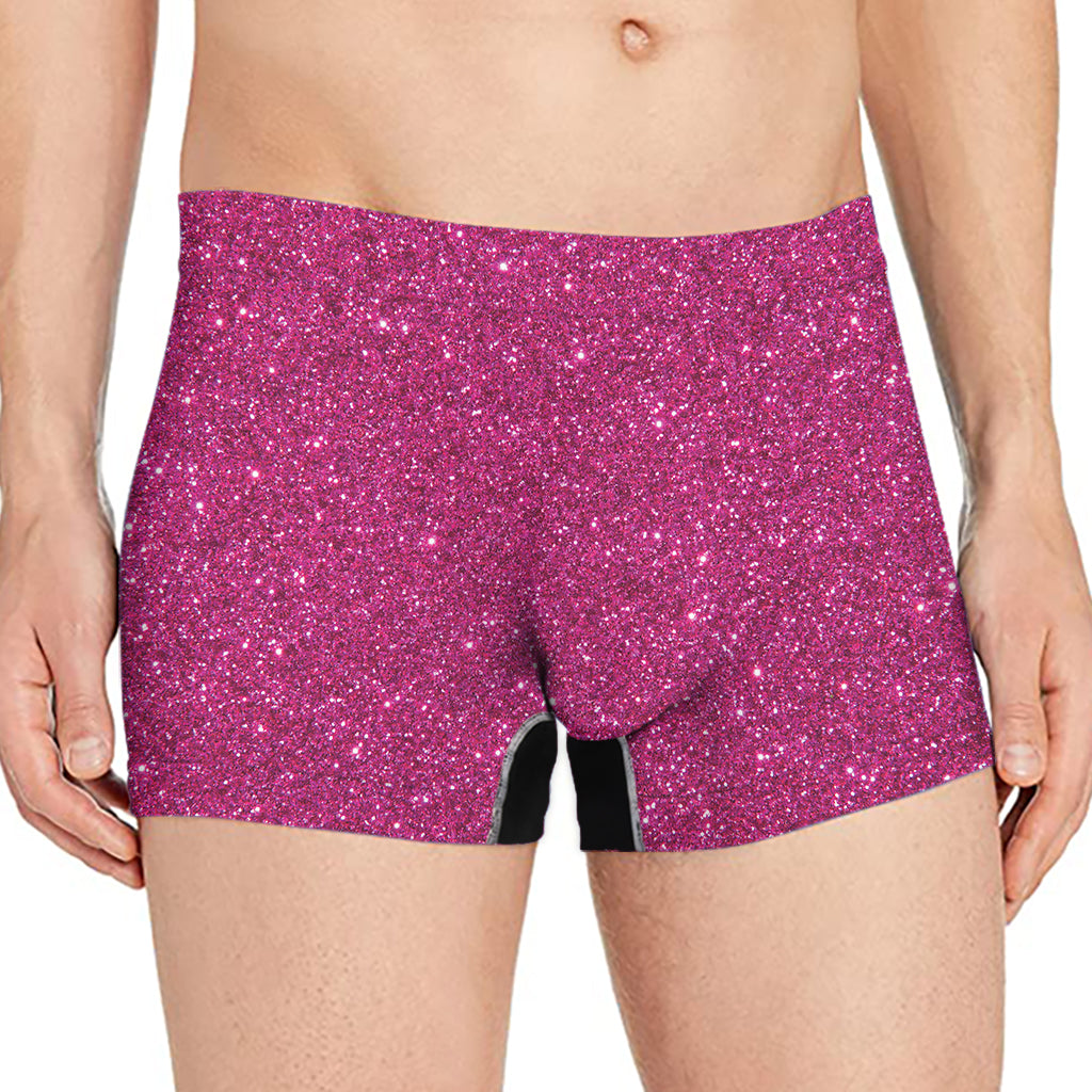 Magenta Pink Glitter Texture Print Men's Boxer Briefs