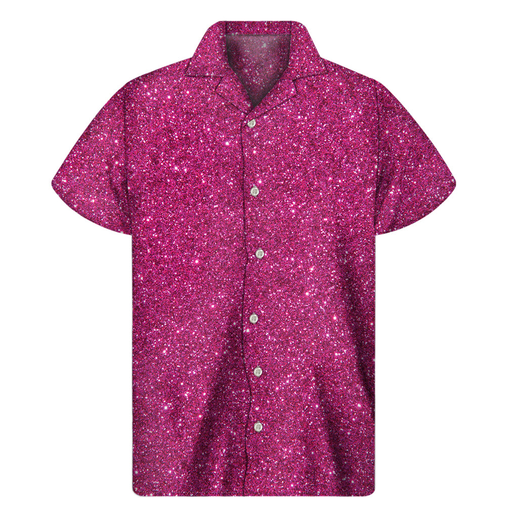 Magenta Pink Glitter Texture Print Men's Short Sleeve Shirt
