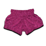 Magenta Pink Glitter Texture Print Muay Thai Boxing Shorts