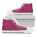 Magenta Pink (NOT Real) Glitter Print White High Top Sneakers