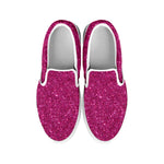 Magenta Pink Glitter Texture Print White Slip On Shoes