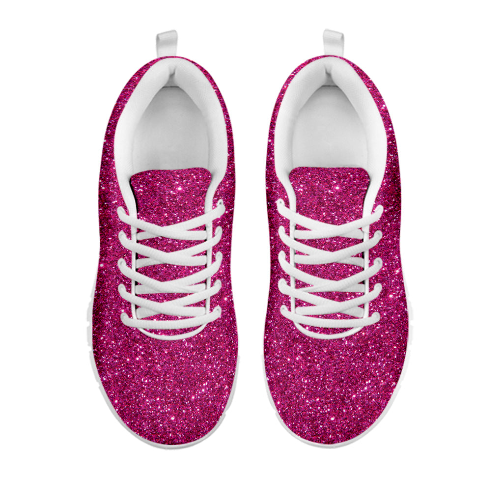 Magenta Pink Glitter Texture Print White Sneakers