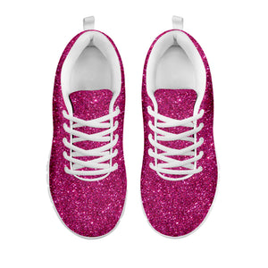 Magenta Pink Glitter Texture Print White Sneakers