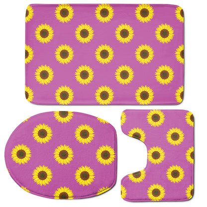 Magenta Pink Sunflower Pattern Print 3 Piece Bath Mat Set