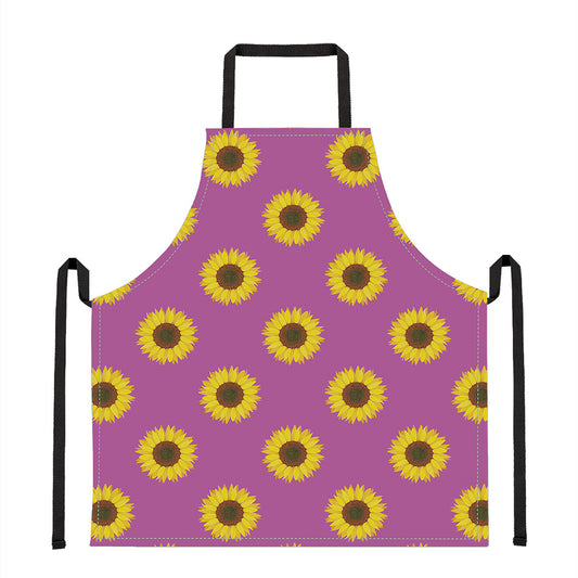 Magenta Pink Sunflower Pattern Print Apron