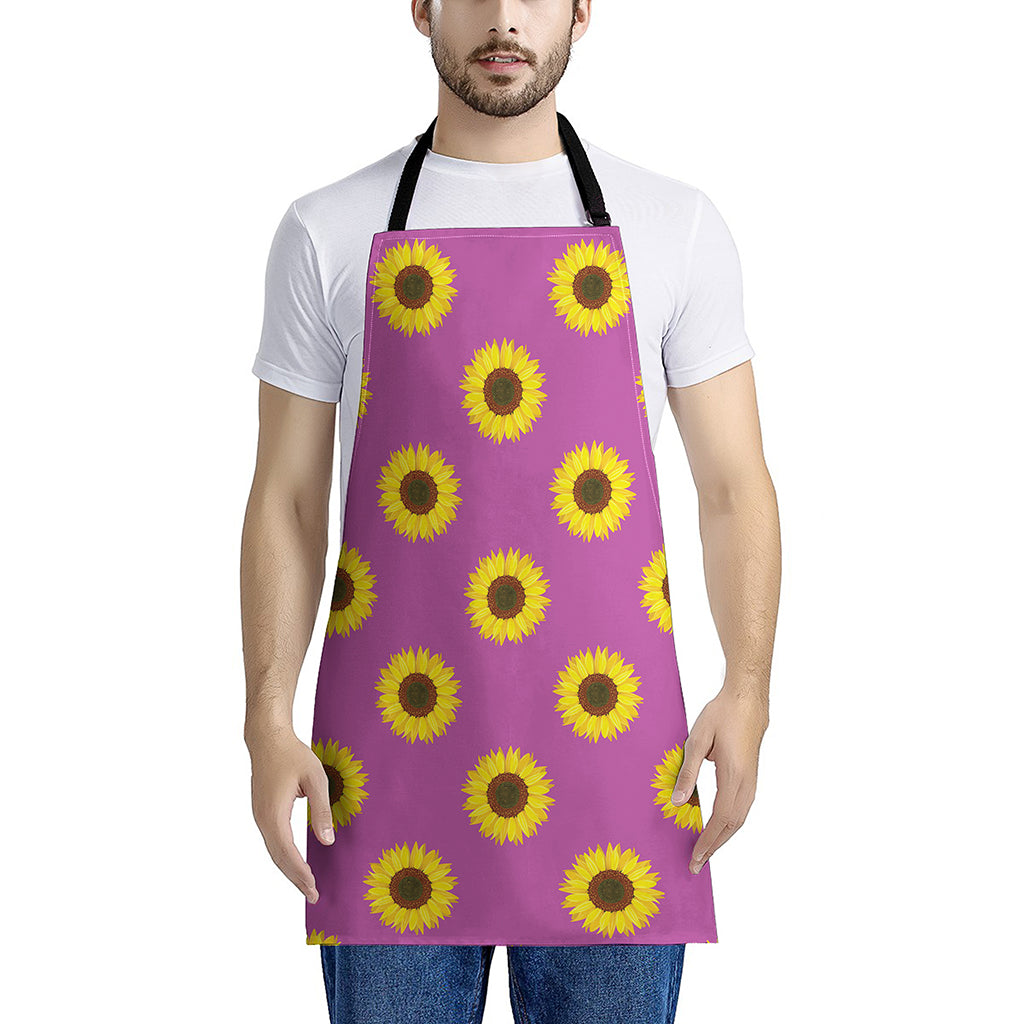 Magenta Pink Sunflower Pattern Print Apron
