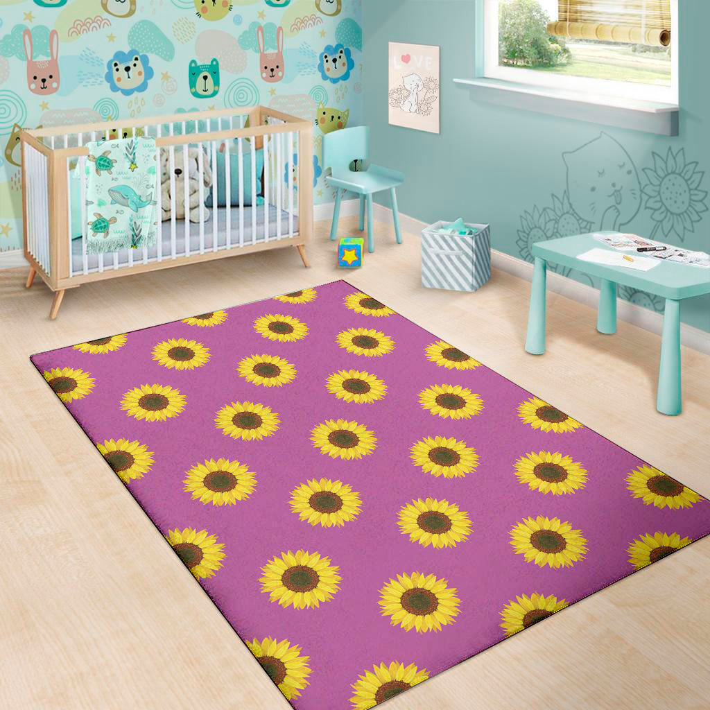 Magenta Pink Sunflower Pattern Print Area Rug