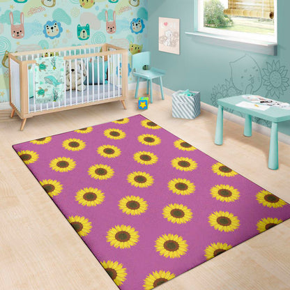 Magenta Pink Sunflower Pattern Print Area Rug