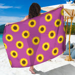 Magenta Pink Sunflower Pattern Print Beach Sarong Wrap