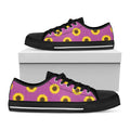 Magenta Pink Sunflower Pattern Print Black Low Top Sneakers