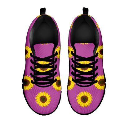 Magenta Pink Sunflower Pattern Print Black Sneakers