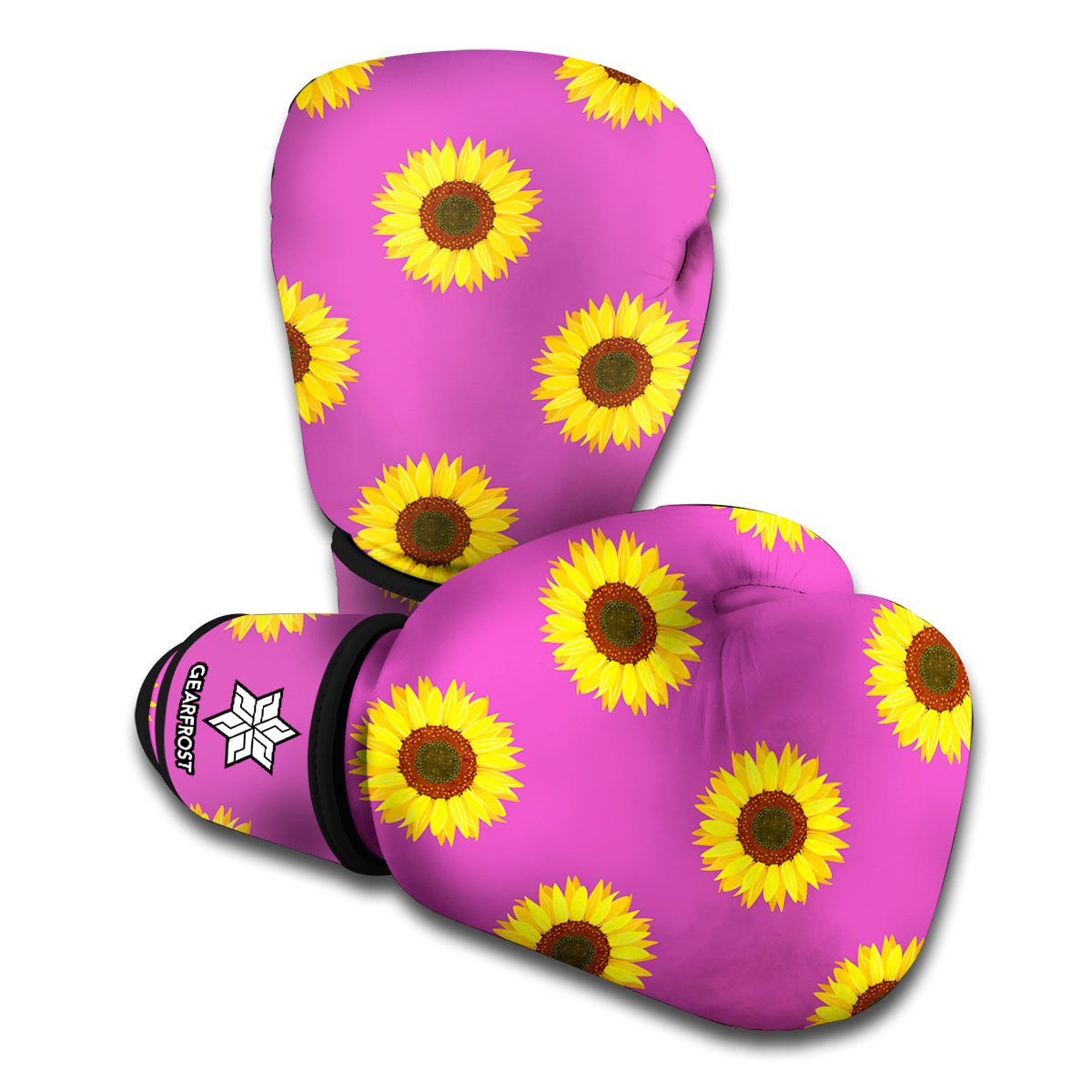 Magenta Pink Sunflower Pattern Print Boxing Gloves