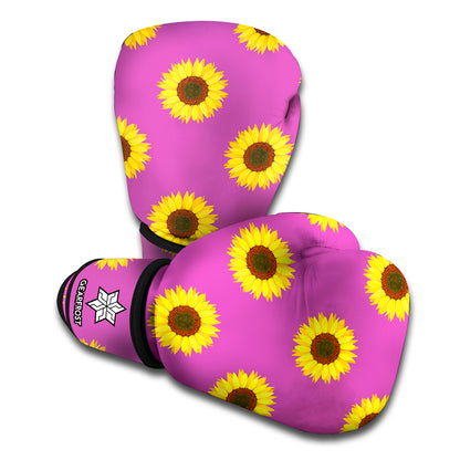 Magenta Pink Sunflower Pattern Print Boxing Gloves