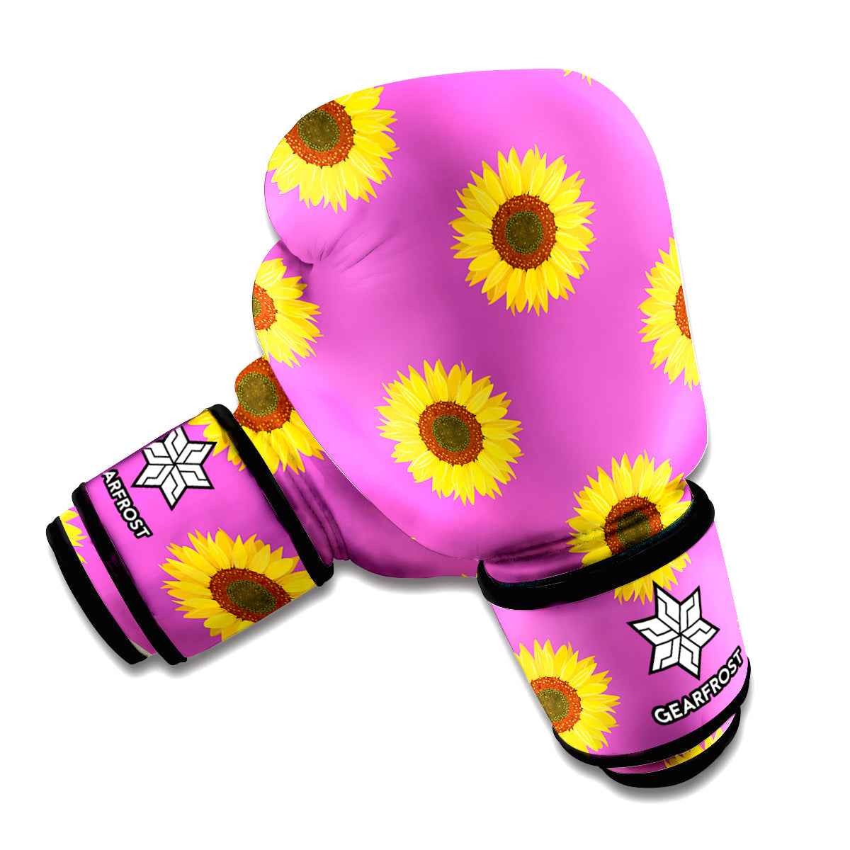 Magenta Pink Sunflower Pattern Print Boxing Gloves