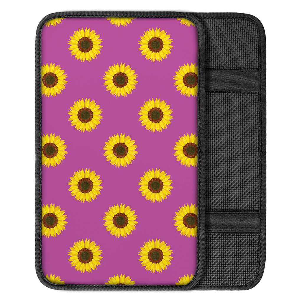 Magenta Pink Sunflower Pattern Print Car Center Console Cover