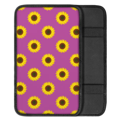 Magenta Pink Sunflower Pattern Print Car Center Console Cover