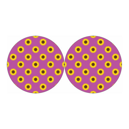 Magenta Pink Sunflower Pattern Print Car Coasters