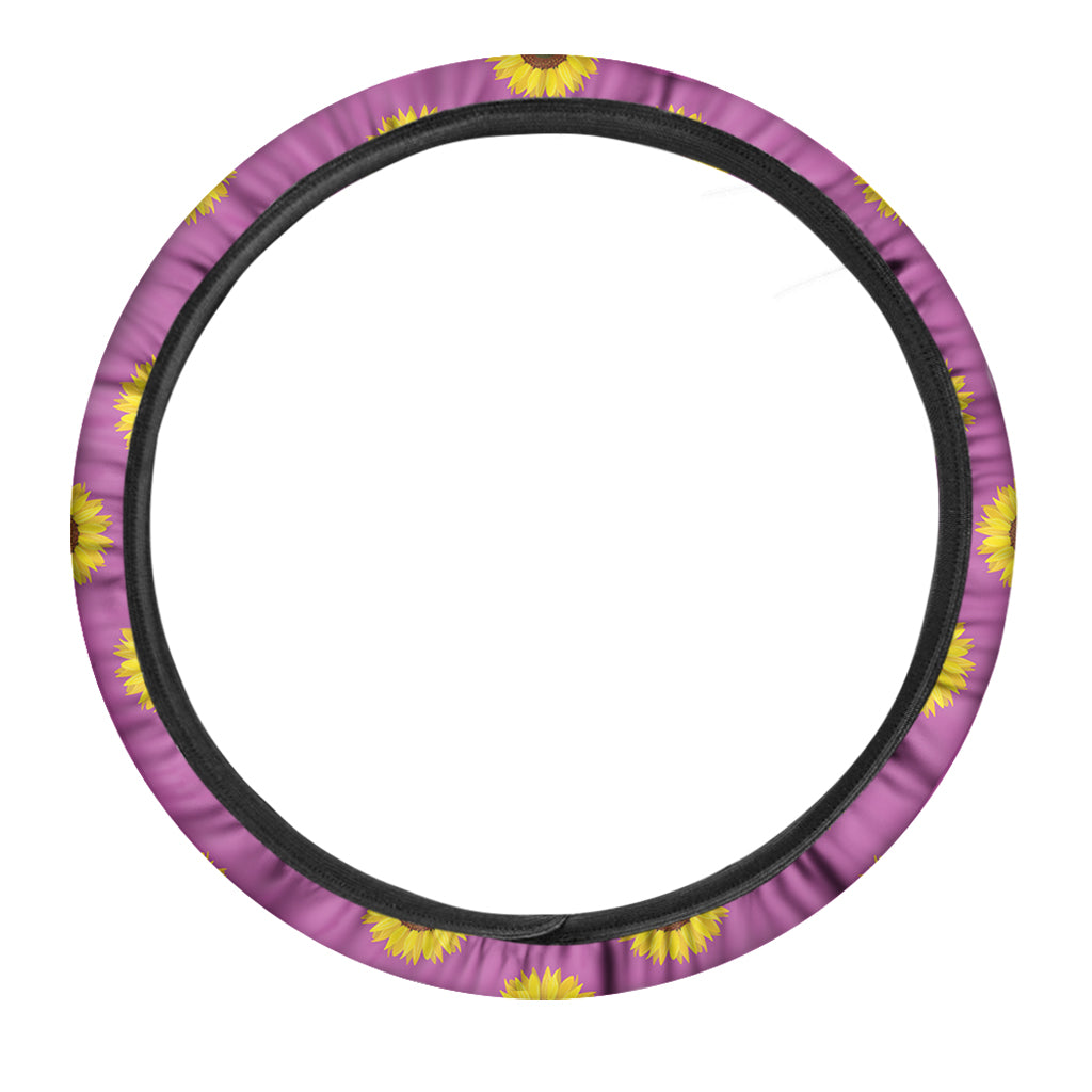 Magenta Pink Sunflower Pattern Print Car Steering Wheel Cover