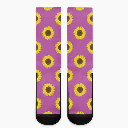 Magenta Pink Sunflower Pattern Print Crew Socks