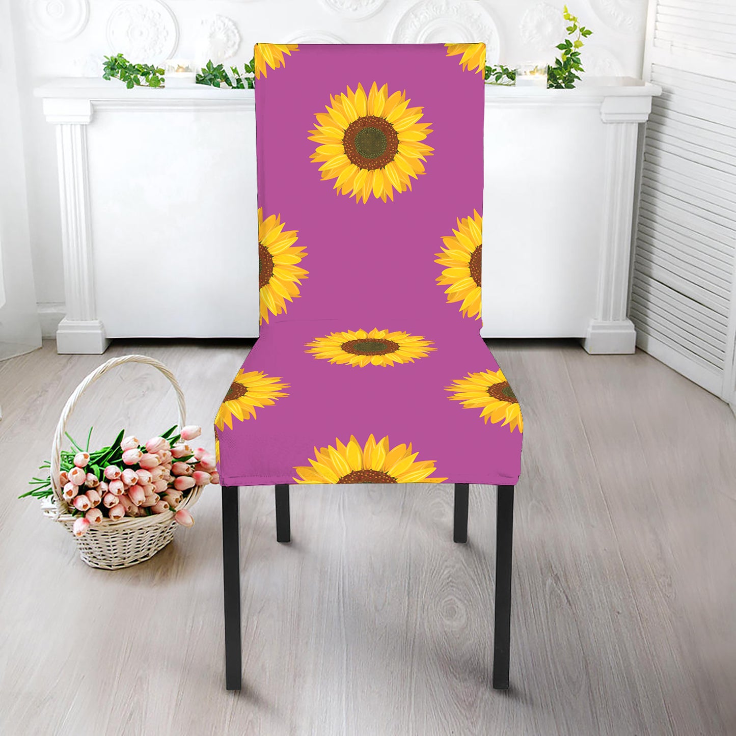 Magenta Pink Sunflower Pattern Print Dining Chair Slipcover
