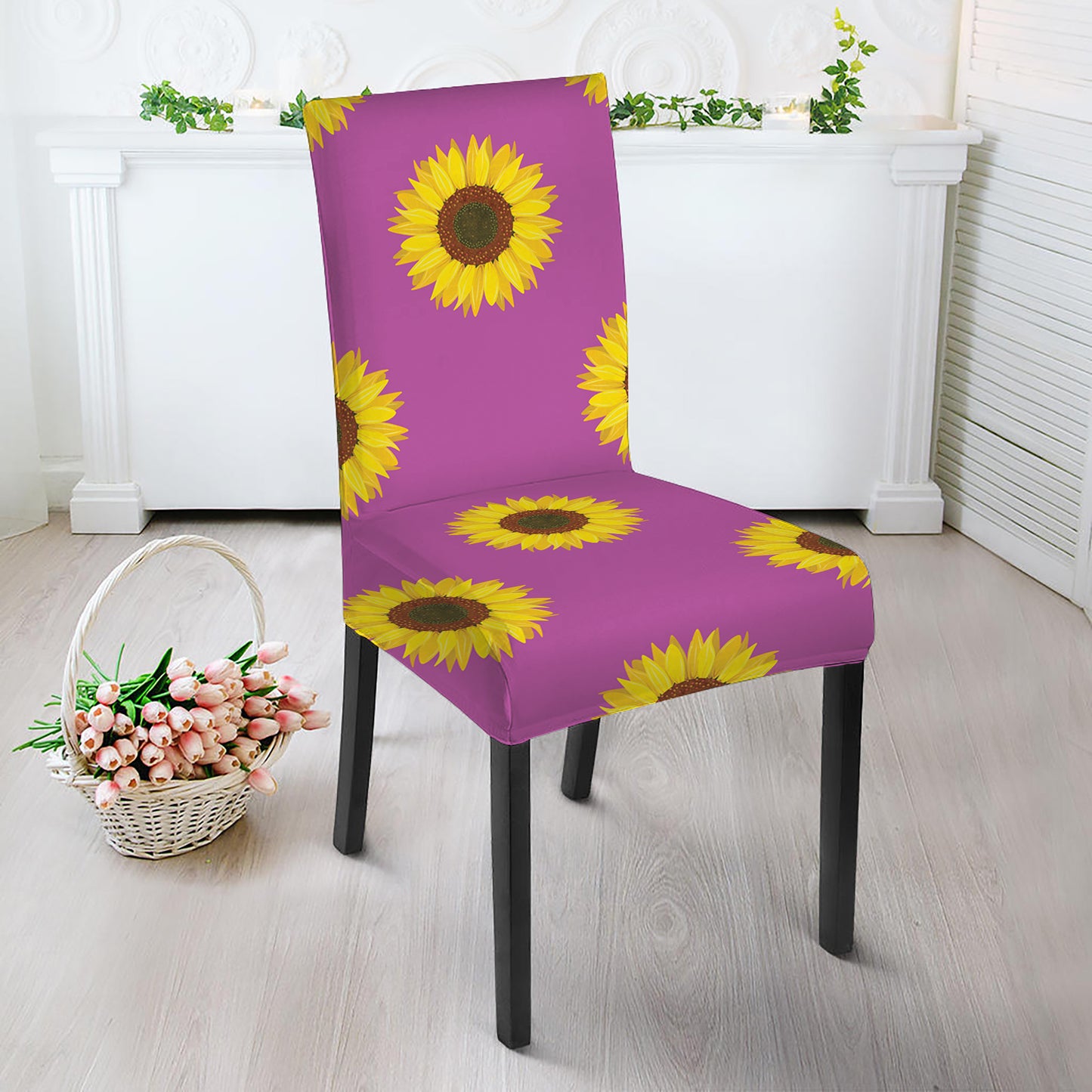 Magenta Pink Sunflower Pattern Print Dining Chair Slipcover