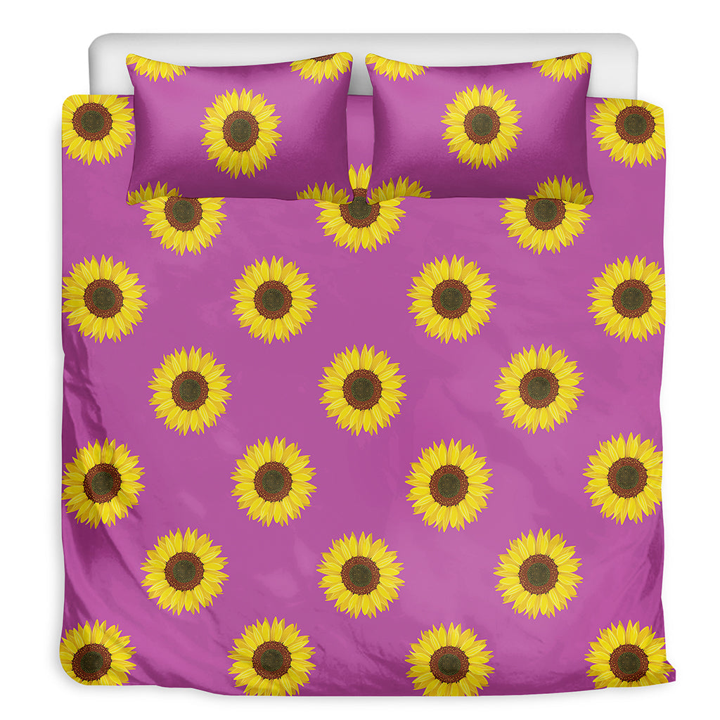 Magenta Pink Sunflower Pattern Print Duvet Cover Bedding Set