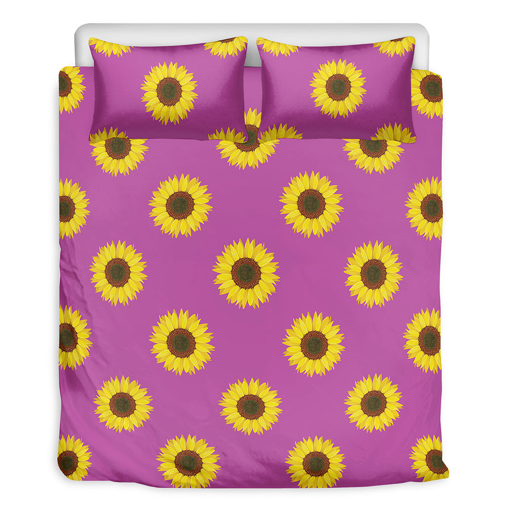 Magenta Pink Sunflower Pattern Print Duvet Cover Bedding Set