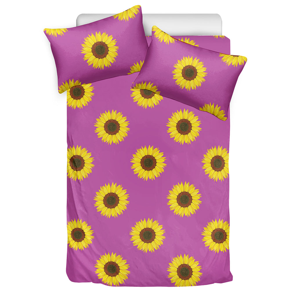 Magenta Pink Sunflower Pattern Print Duvet Cover Bedding Set