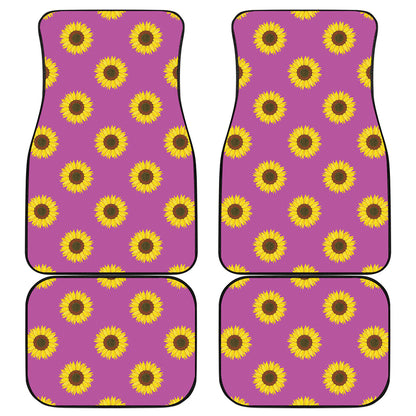 Magenta Pink Sunflower Pattern Print Front and Back Car Floor Mats
